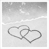 Photographic Card - Two Love Hearts Drawn On Beach Sand