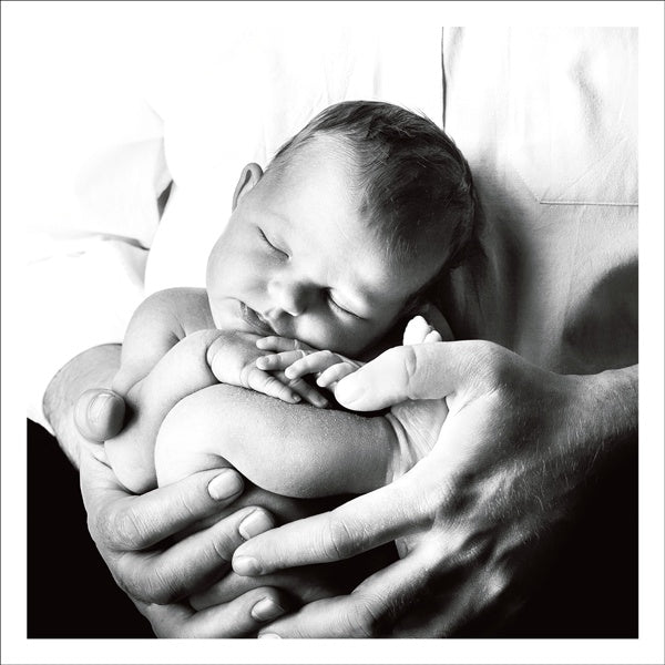 Sleeping Baby In Hands Black and White Photographic Card