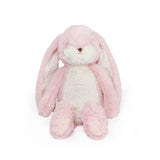 Pink plush bunny toy on a white background