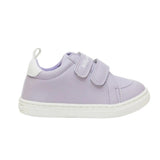 Purple children's sneaker with velcro straps on a white background
