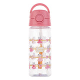 Clear Claris water bottle with pink lid and bear illustrations on a white background