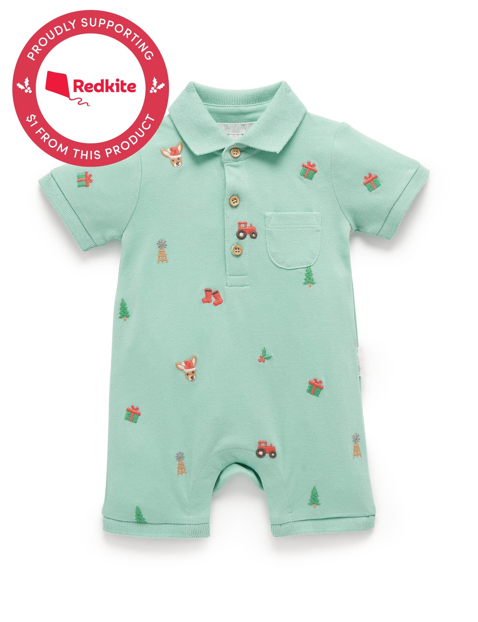 Christmas Polo Growsuit - Christmas Broderie