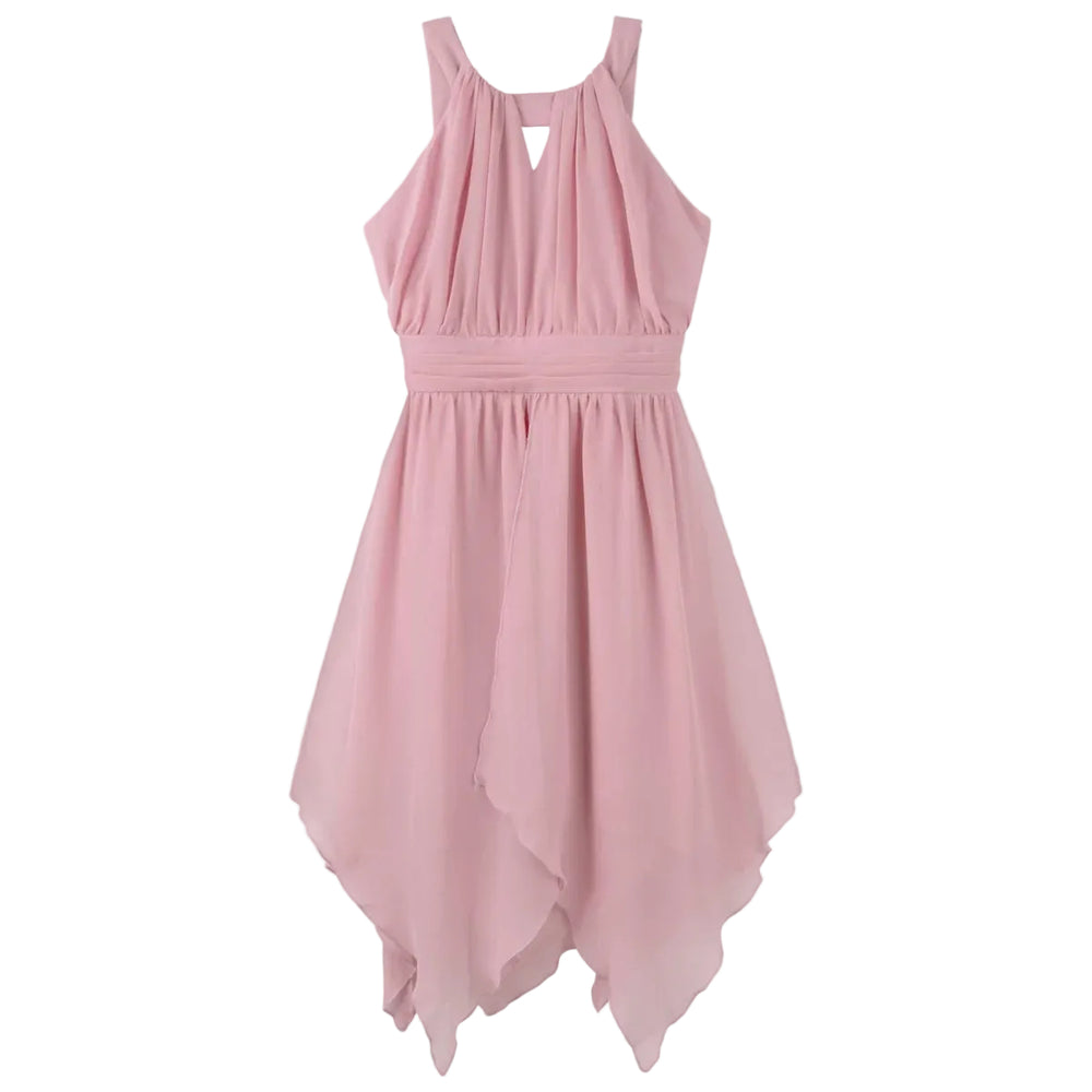 Pink dress with a cut-out back on a light gray background