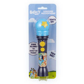 Toy microphone with packaging featuring cartoon characters on a white background