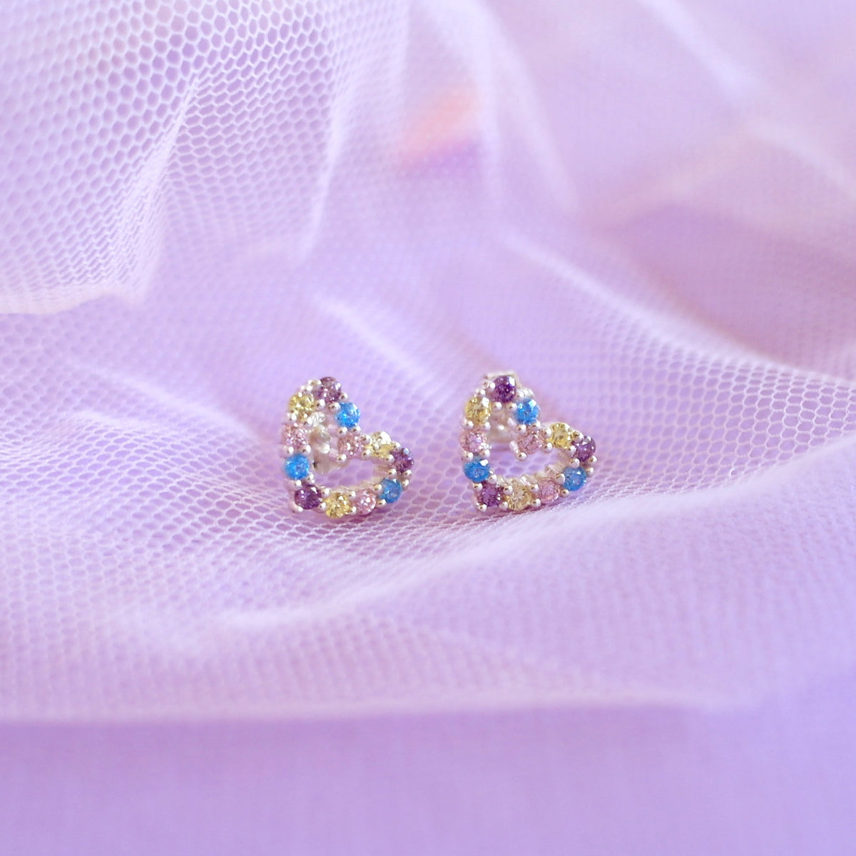 Rainbow Connection Heart Earrings - Sterling Silver - in Pink Shell box