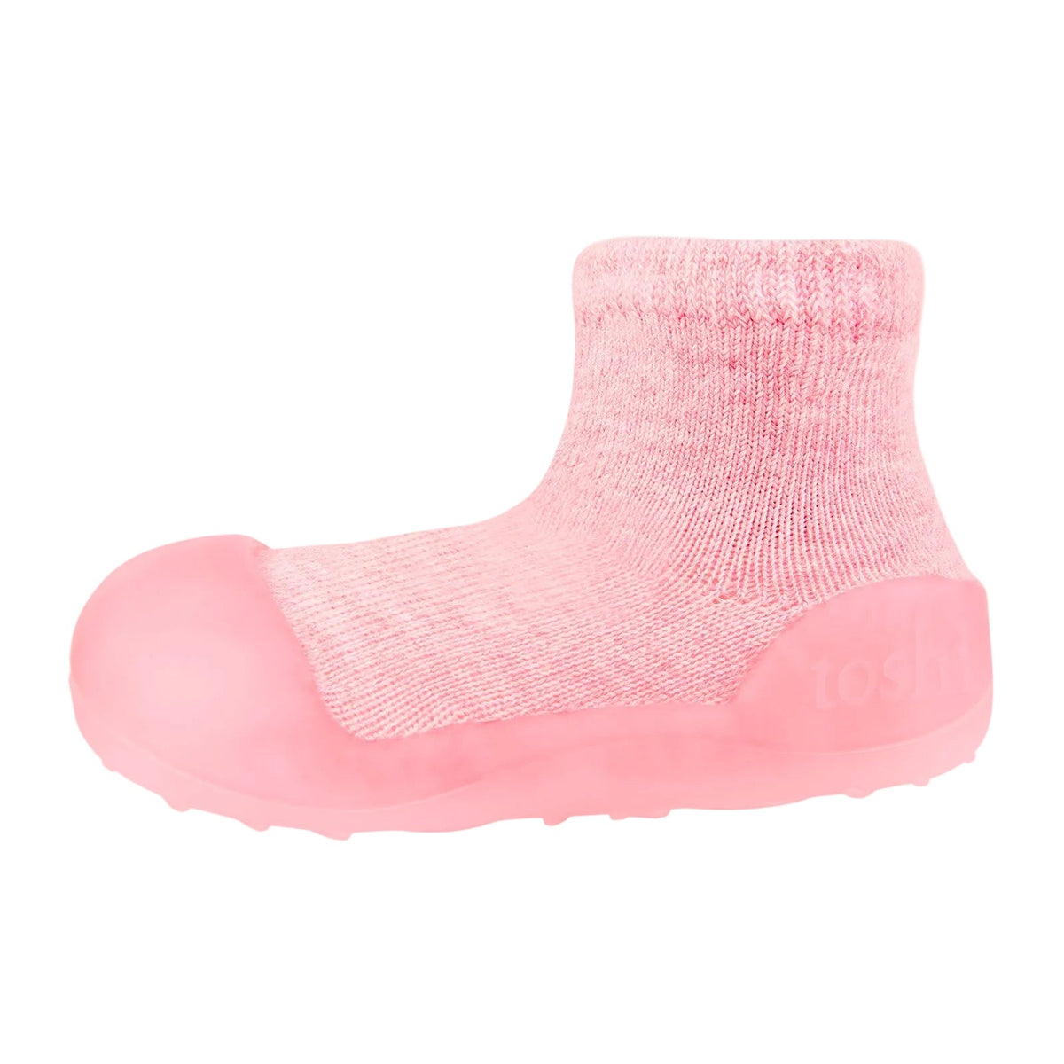 Pink sock shoe on a light gray background
