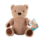 Plush ABC ittle ted teddy bear with a tag on a white background