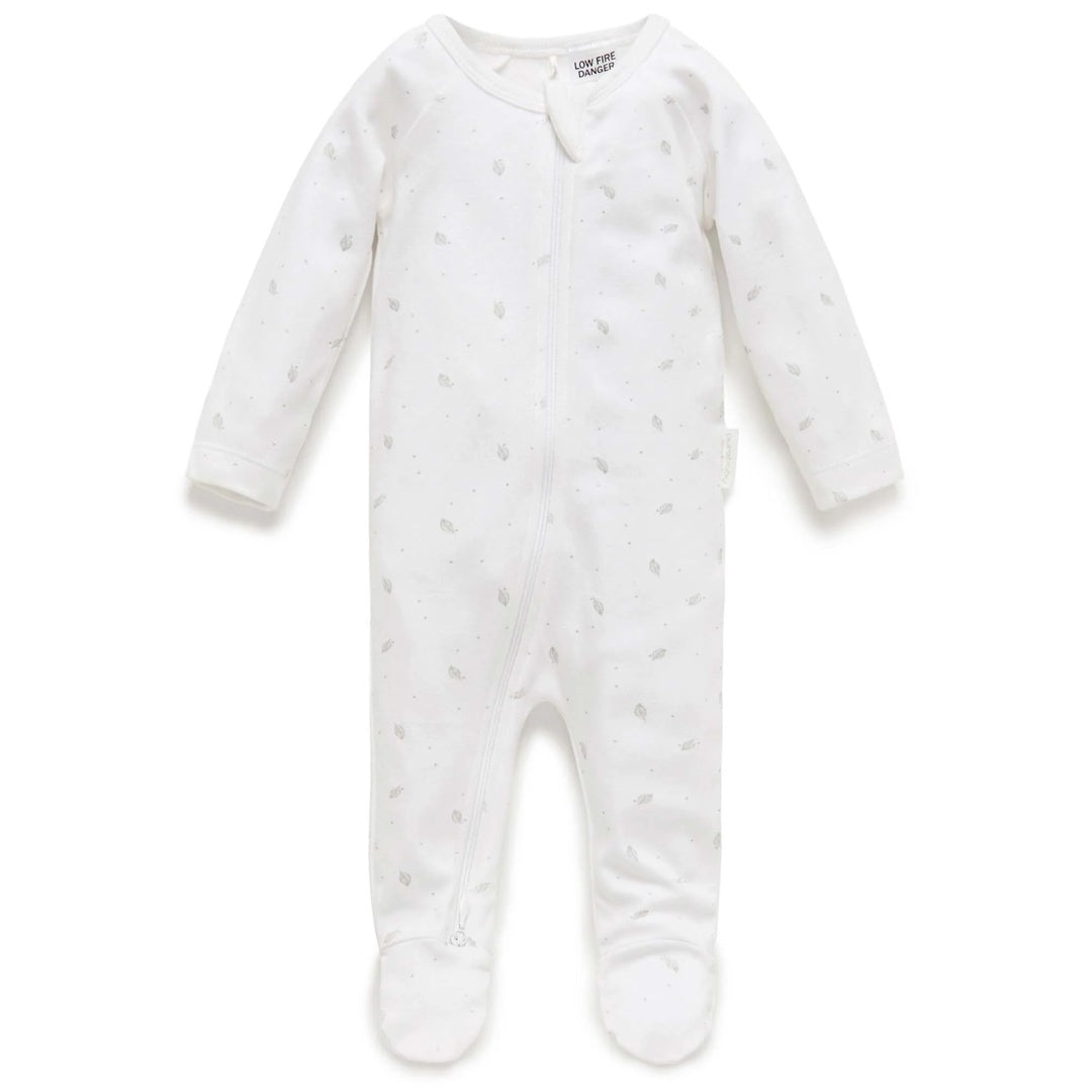Zip Growsuit - Pale Grey Leaf w Spot