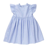 Blue and white pinstriped smocked dress back