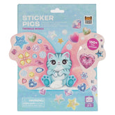 Tiger Tribe Sticker Pics Twinkle Wings sticker kit in retail packaging, featuring a pastel blue and pink cat character on a butterfly-shaped wing design with colorful gem and star stickers.