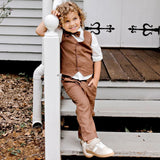 Designer Kidz | Finley Linen Suspender Pants - Chocolate