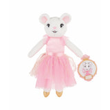 A Claris plush doll in a pink tutu and ballet shoes, holding a small, decorative crown.
