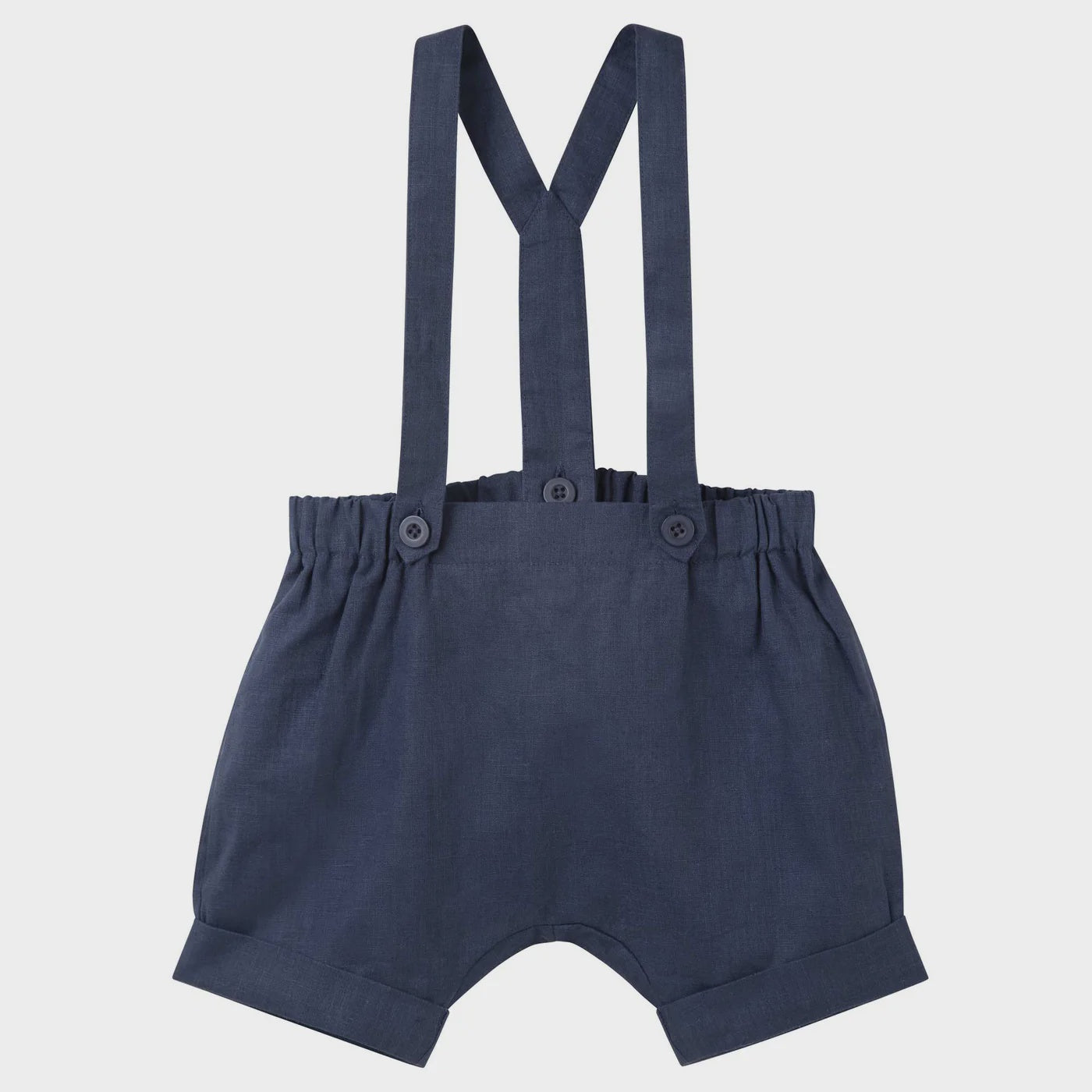 Designer Kidz | Finley Linen Suspender Shorts - Navy