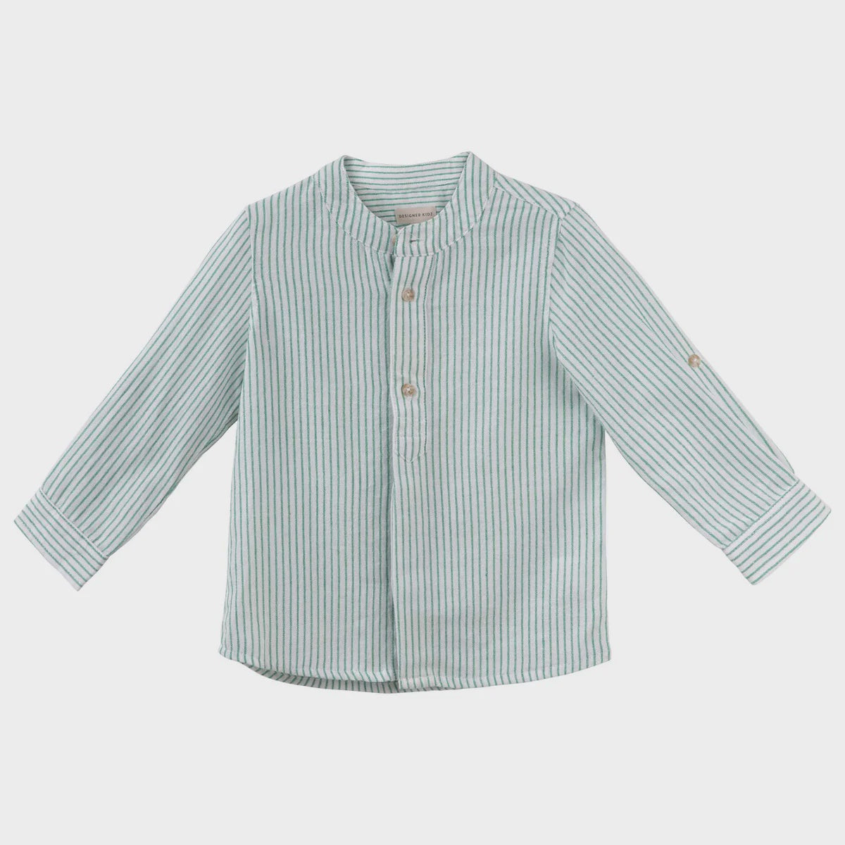 Designer Kidz | Luca Long Sleeve Button Shirt - Green Stripe