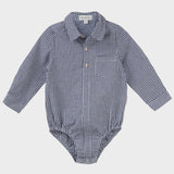 Designer Kidz | Oliver Long Sleeve Gingham Romper | Navy