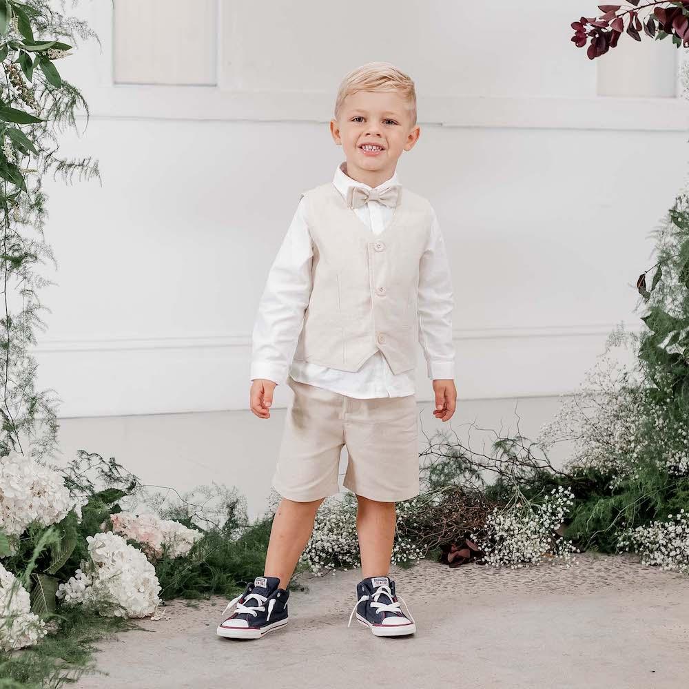 Designer Kidz - Finley Linen Bow Tie - Sand