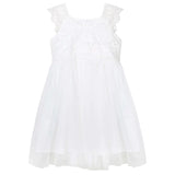 White formal girls dress with lace bodice and shoulders