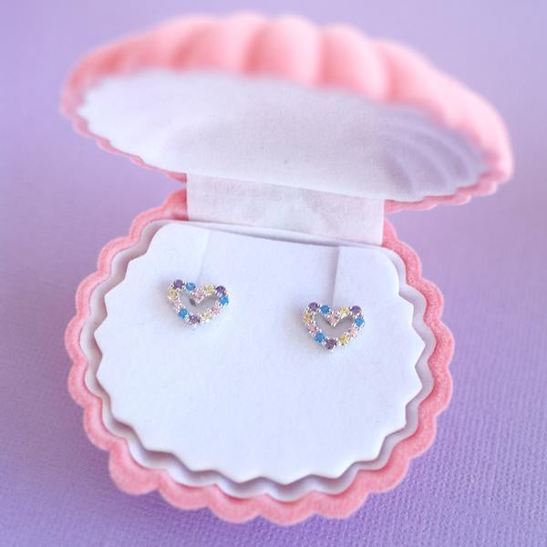 Rainbow Connection Heart Earrings - Sterling Silver - in Pink Shell box