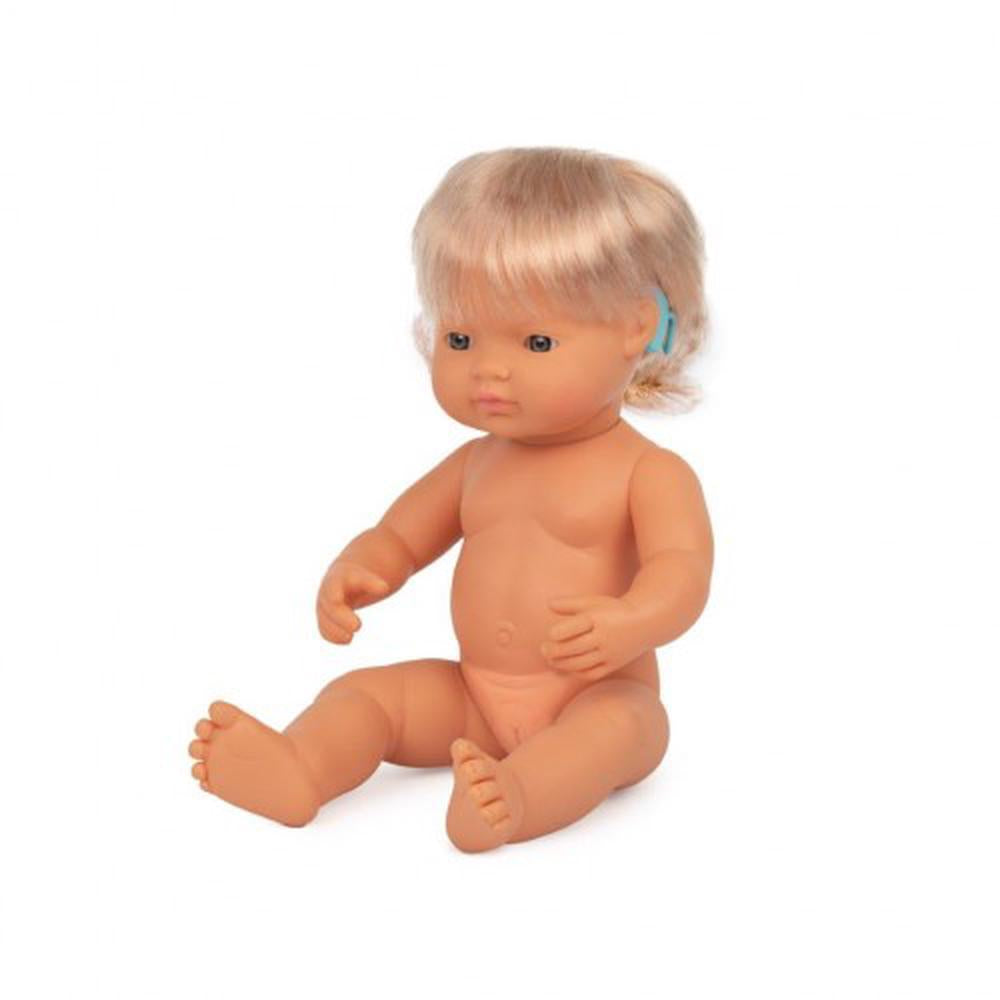 Miniland - Baby Doll Caucasian Girl with Hearing implant 38cm - No clothes