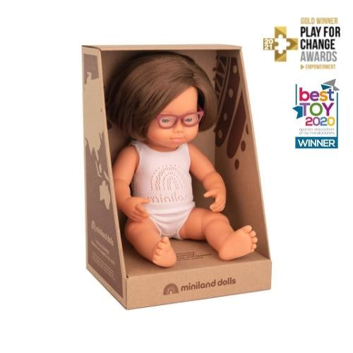 Miniland Doll with Glasses and Down syndrome - 38cm - Underwear Boxed