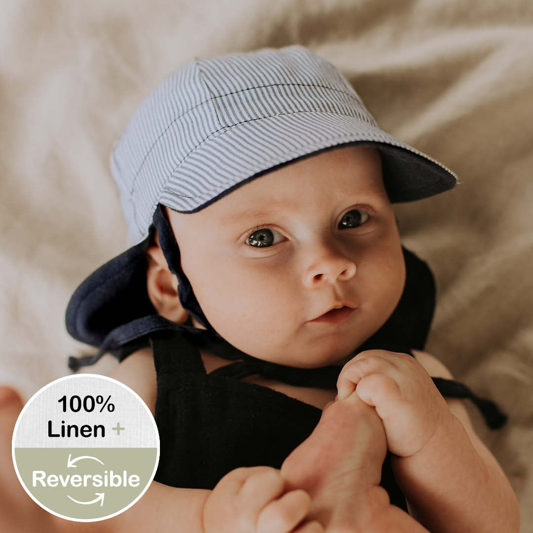 Bedhead - Lounger Baby Reversible Flap Sun Hat - Charlie / Indigo