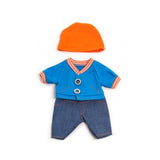 Miniland - Dolls Clothing - Blue Shirt, Jeans, and Orange Hat - 21cm
