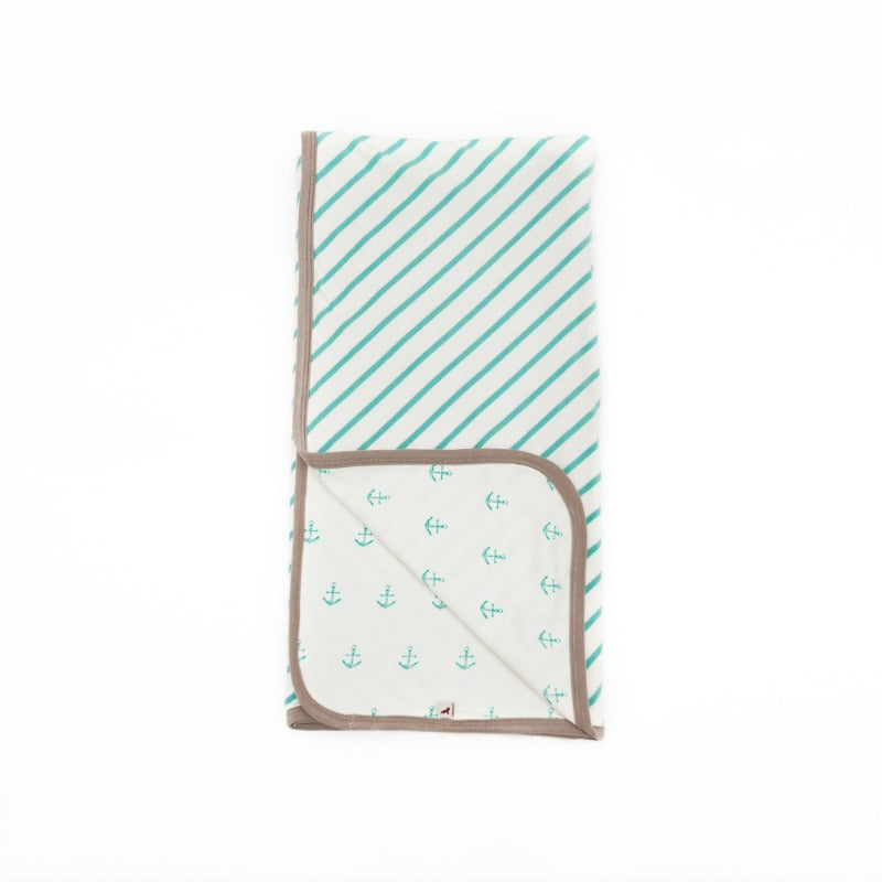 Reversible Blanket - Aqua Anchors Stripes