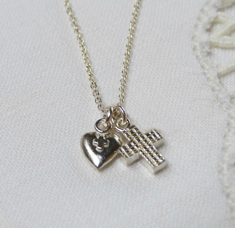 Teeny Cross and Heart Necklace