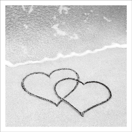 Photographic Card - Two Love Hearts Drawn On Beach Sand