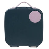 Black slunchbox with a pink handle and circular logo on a white background