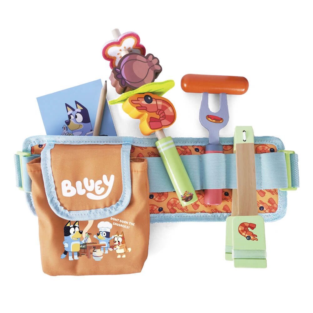 Bluey Toy tool belt set with cartoon characters on a white background