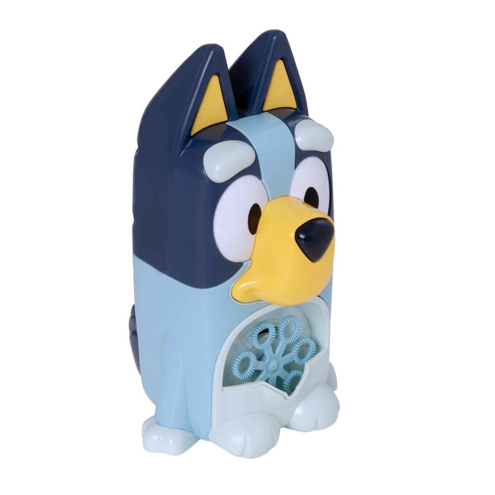 Bluey Toy figure of a blue and yellow character with a snowflake design on a white background