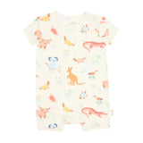 Baby onesie with colorfull cute cartoon aussie animal pattern on a white background