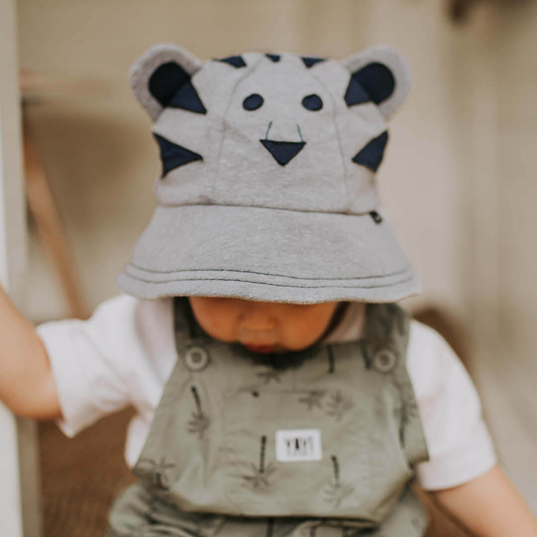 Bedhead | Lil&#39; Tiger Toddler Bucket Hat with Strap - Grey Marle