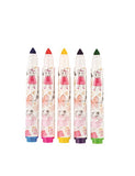 the claris the mouse textas shown without lids to see the colours of light blue, pink, yellow, purple and green