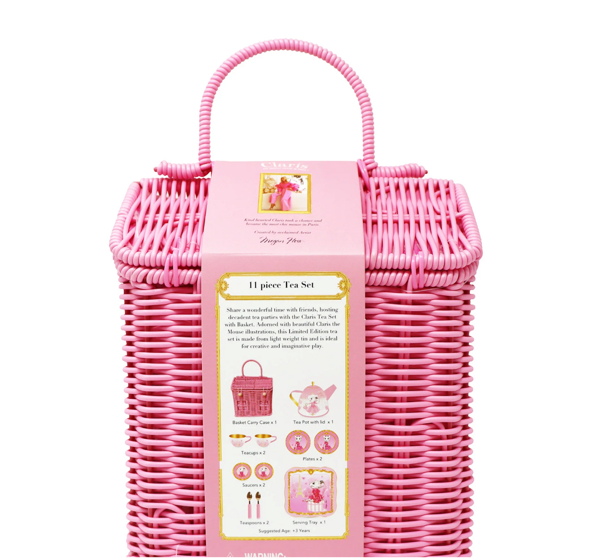 Claris The Chicest Mouse In Paris 11 Pieces Tea Set with Woven Basket