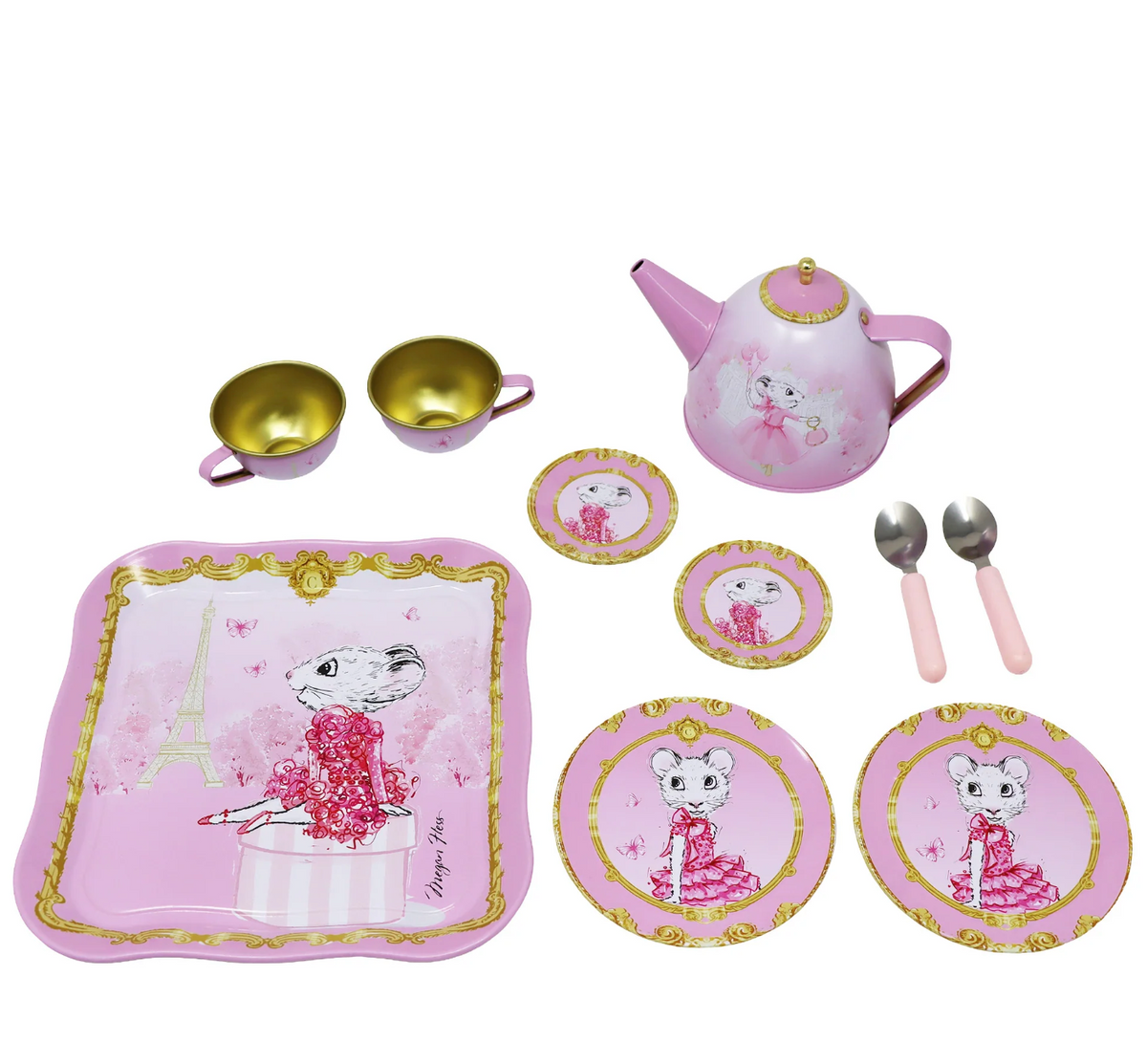 Claris The Chicest Mouse In Paris 11 Pieces Tea Set with Woven Basket