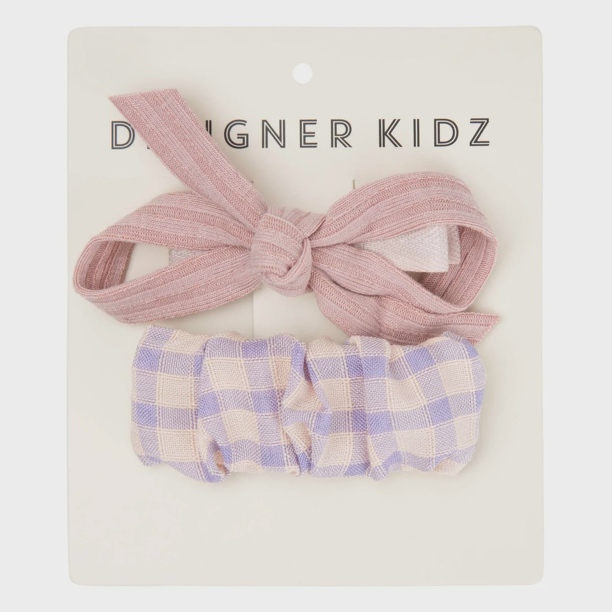 Designer Kidz - Gingham Hair Clip - Dusty Pink / Lavender