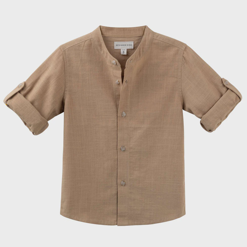 Designer Kidz | Leo L/S Button Shirt - Caramel