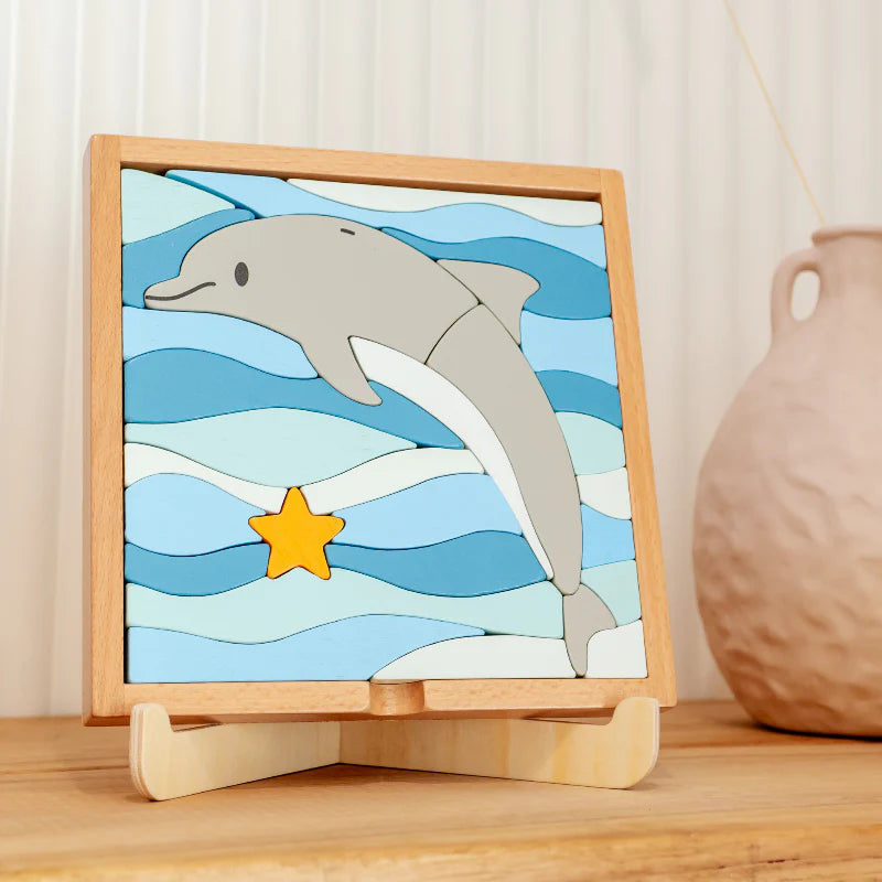 Stellavan &amp; Papa - 3-in-1 Small Block Puzzle, Dolphin