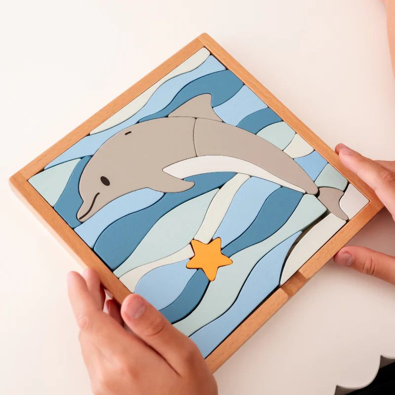 Stellavan &amp; Papa - 3-in-1 Small Block Puzzle, Dolphin