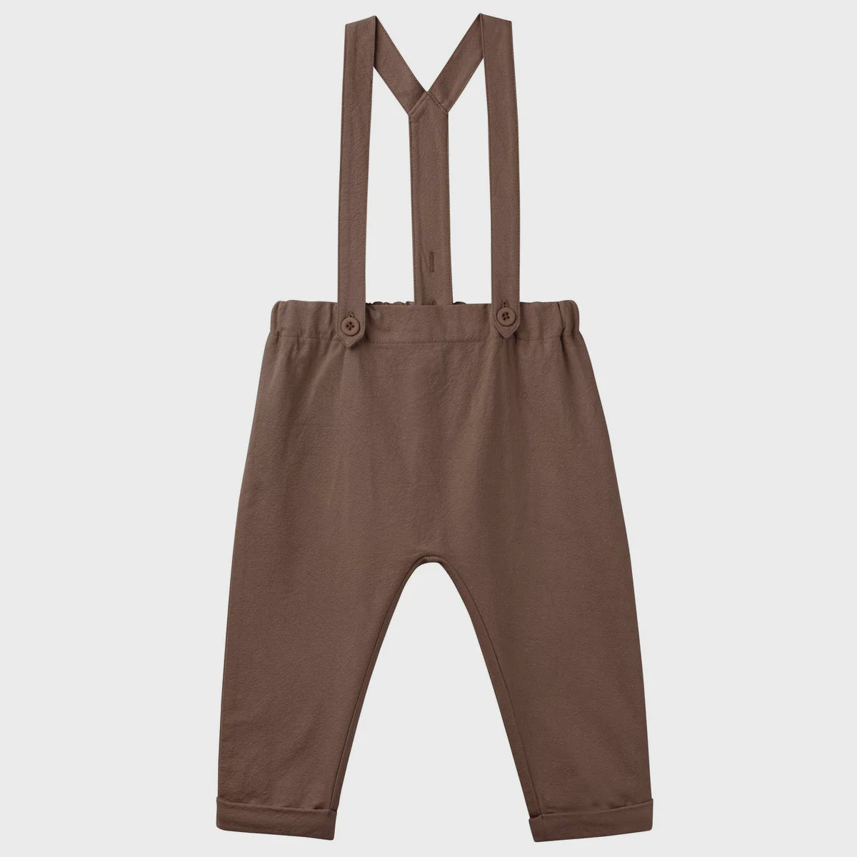 Designer Kidz | Finley Linen Suspender Pants - Chocolate