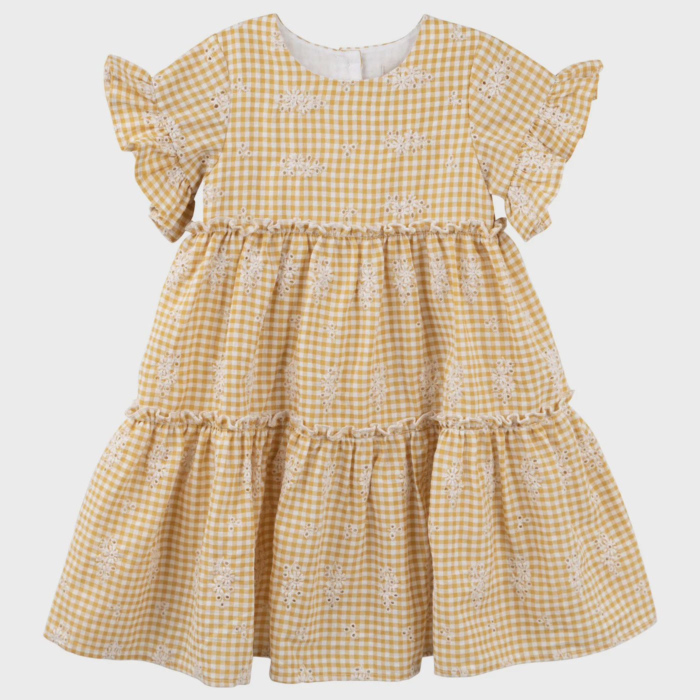 Designer Kidz |Alice Gingham Tiered Dress - Yellow  Broderie