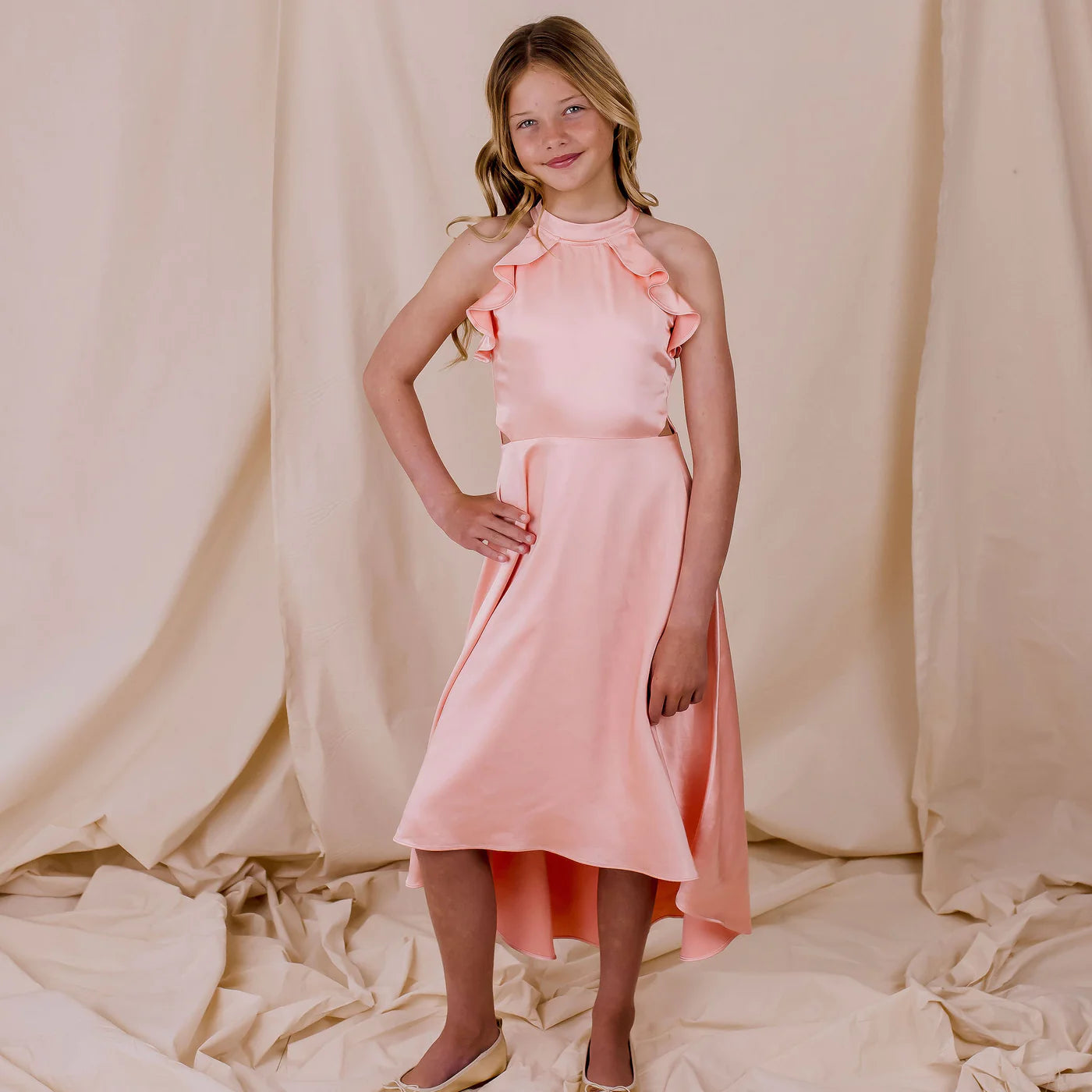 Designer Kidz | Alexa Satin High-Low Dress - Peach