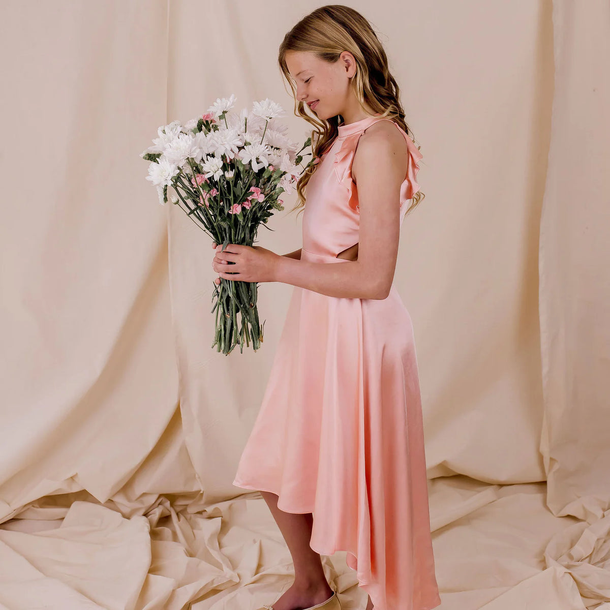 Designer Kidz | Alexa Satin High-Low Dress - Peach