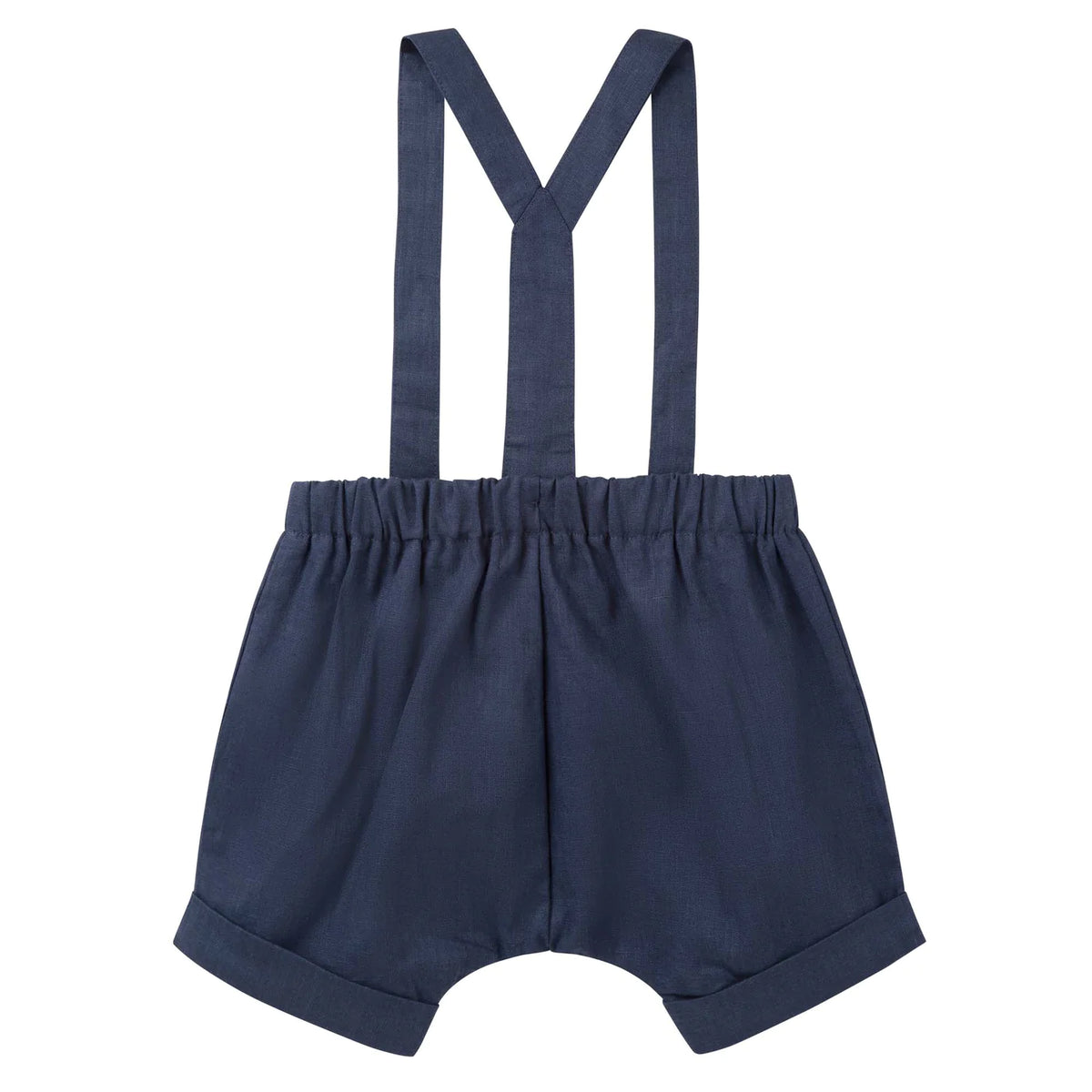 Designer Kidz | Finley Linen Suspender Shorts - Navy