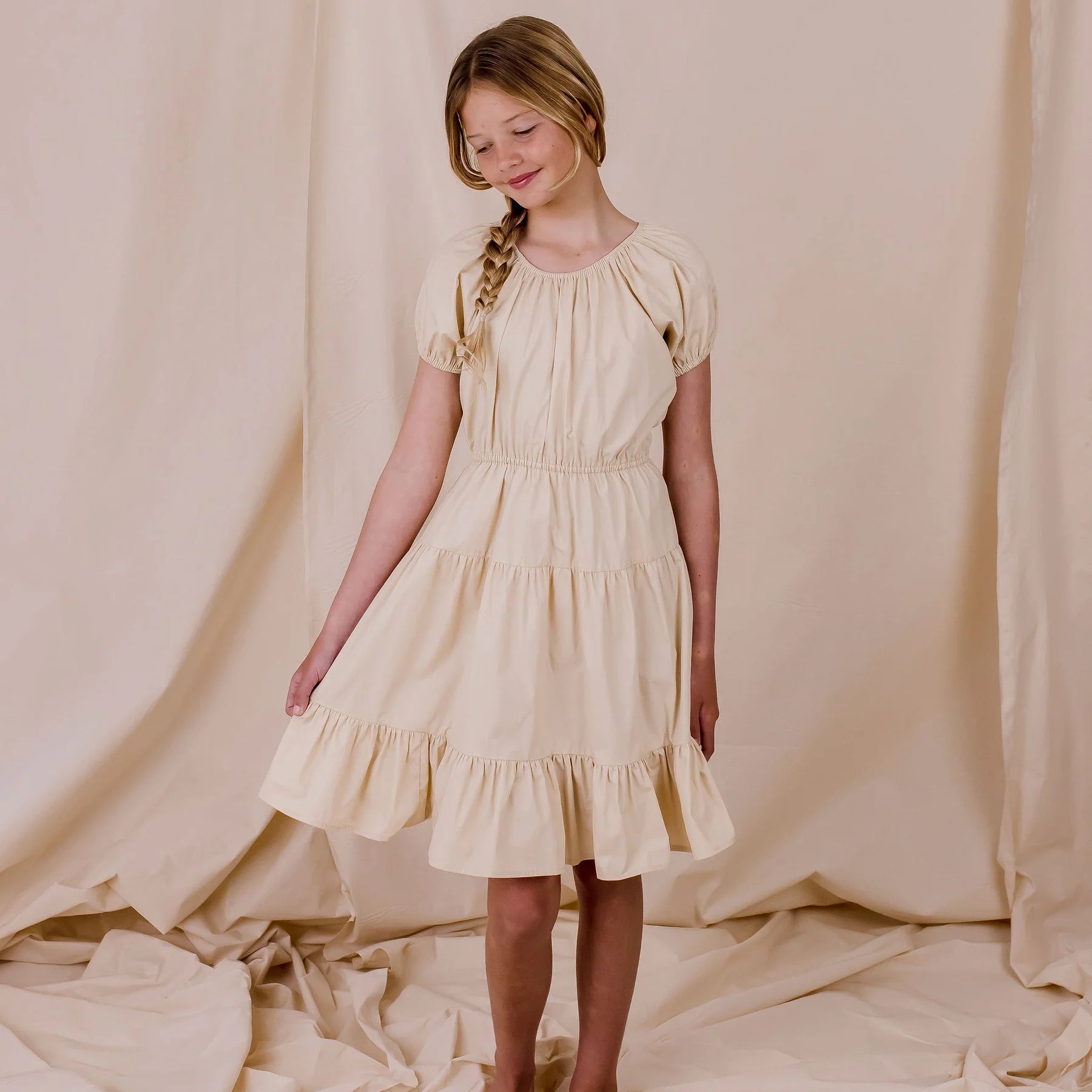 Designer Kidz | Lydia Tiered Cut-Out Dress - Stone