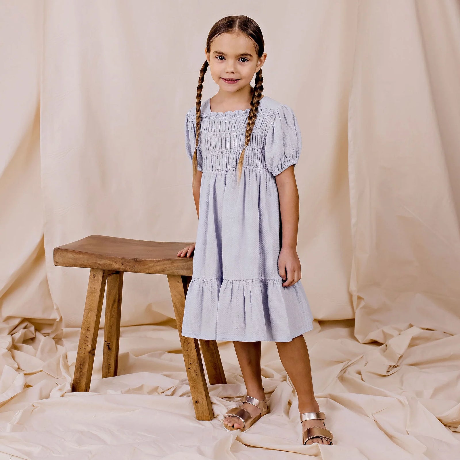 Designer Kidz | Sophie Tiered Ruffle Dress - Preiwinkle (Sky Blue)