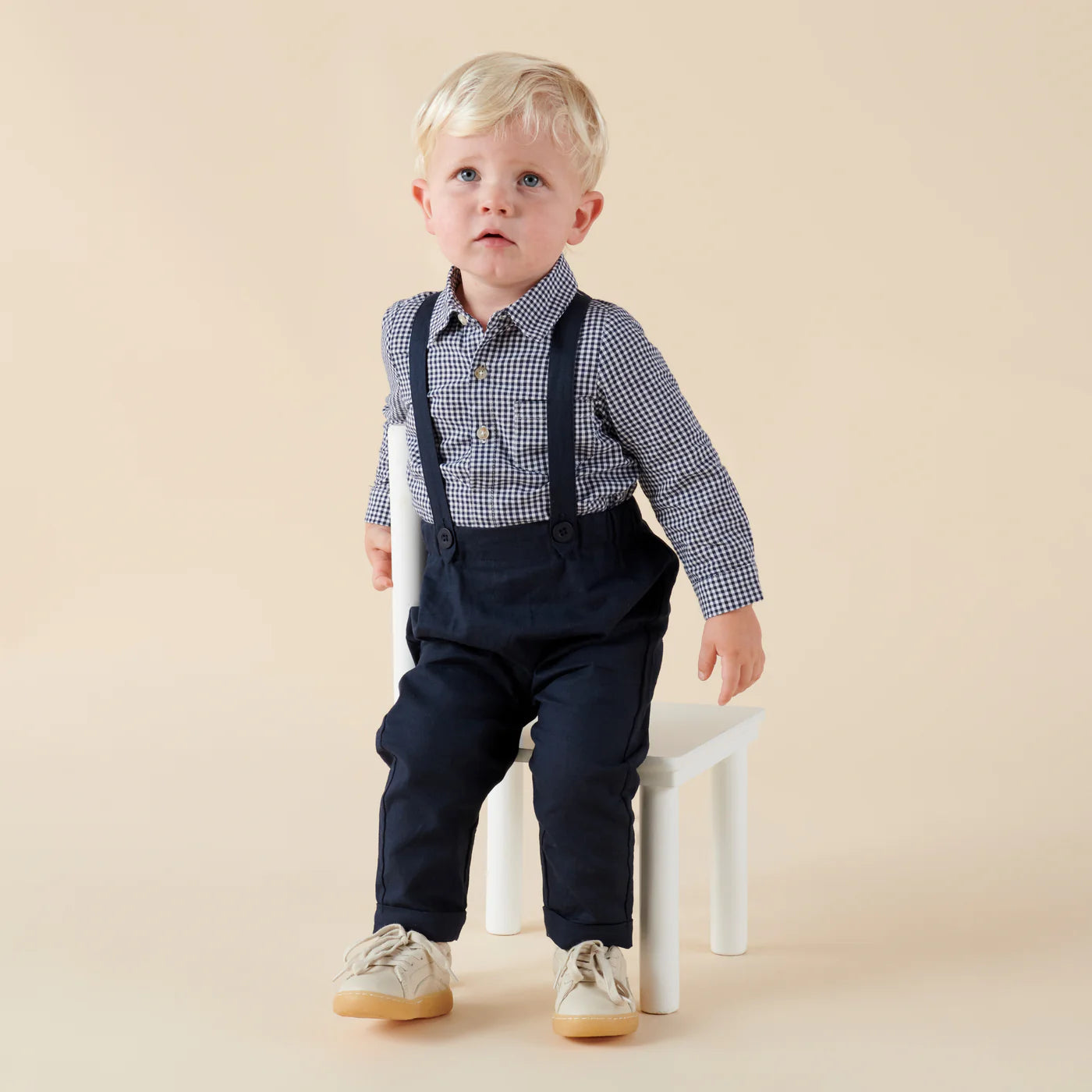 Designer Kidz | Finley Linen Suspender Pants - Navy