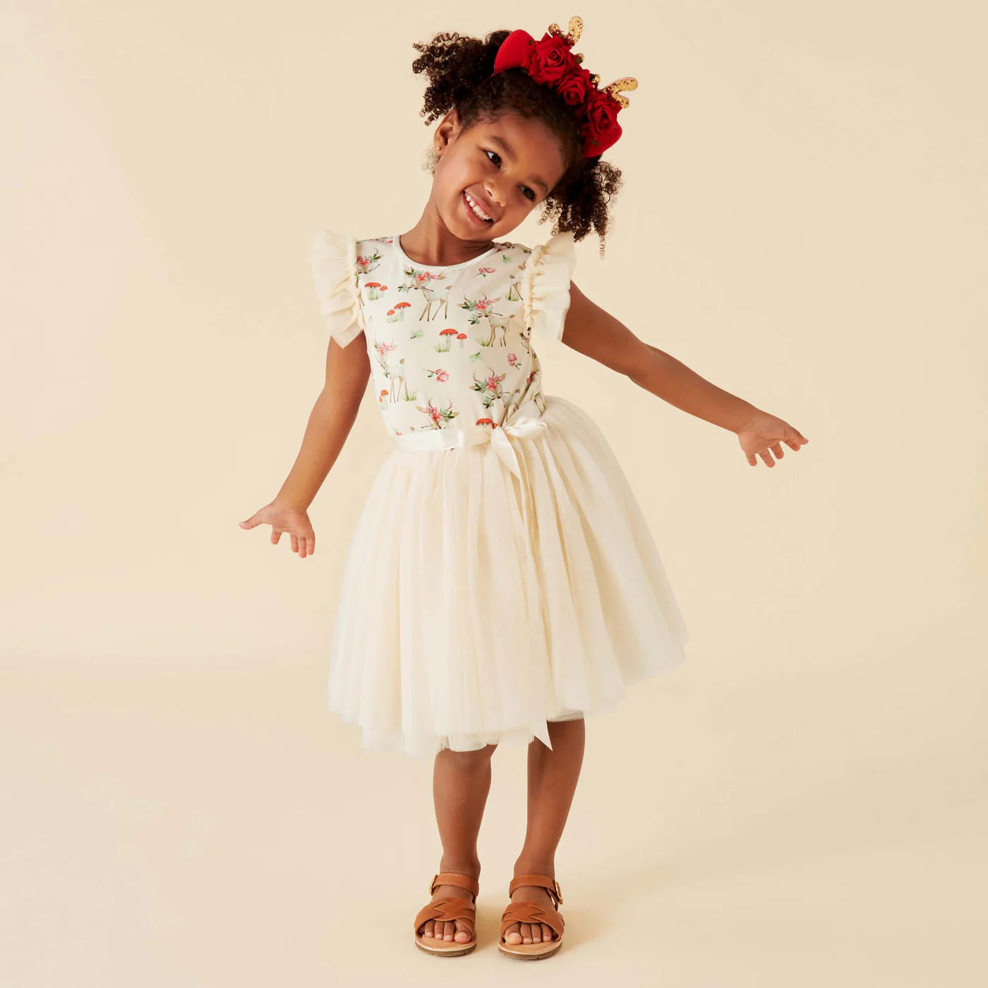 Reindeer Tutu Dress - Antique Cream